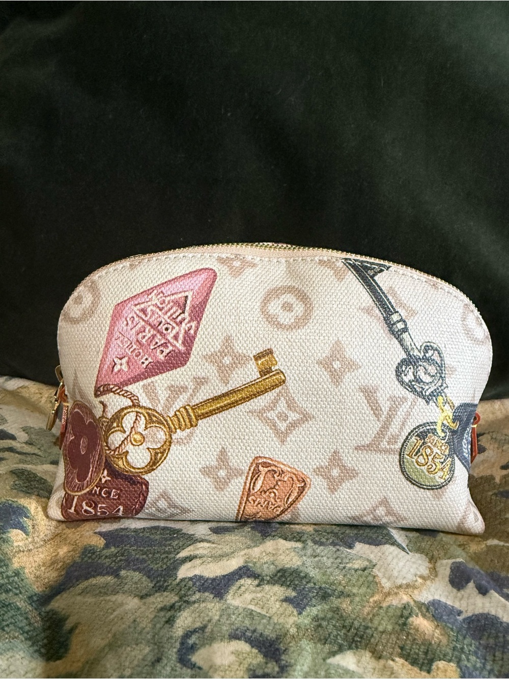 Louis Vuitton Beige Monogram Cosmetic Pouch PM with Brown Key Motif